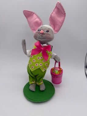 Annalee Easter Boy Bunny 6" Rabbit Doll Green & Pink Basket Spring #211321 2021
